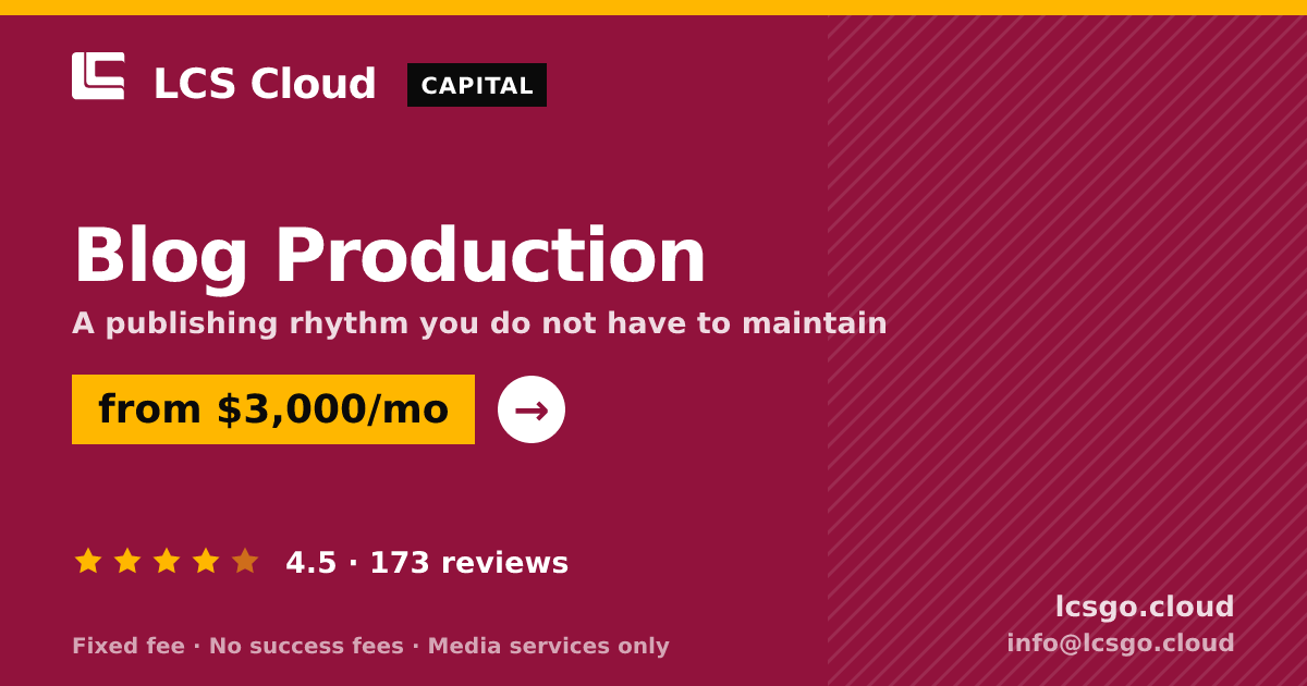 Blog Production — from $3,000/mo, rated 4.5/5 across 173 reviews. LCS Cloud.