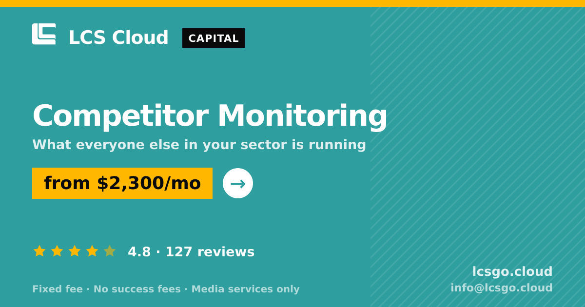 Competitor Monitoring — from $2,300/mo, rated 4.8/5 across 127 reviews. LCS Cloud.