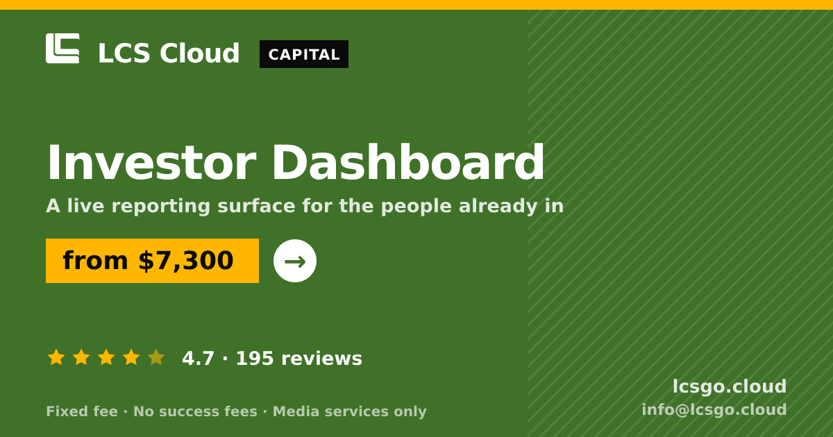 Investor Dashboard — from $7,300, rated 4.7/5 across 195 reviews. LCS Cloud.