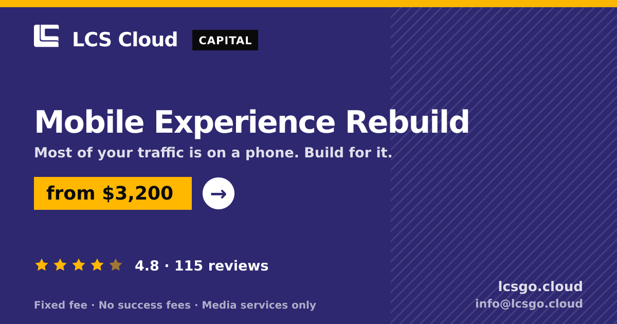 Mobile Experience Rebuild — from $3,200, rated 4.8/5 across 115 reviews. LCS Cloud.