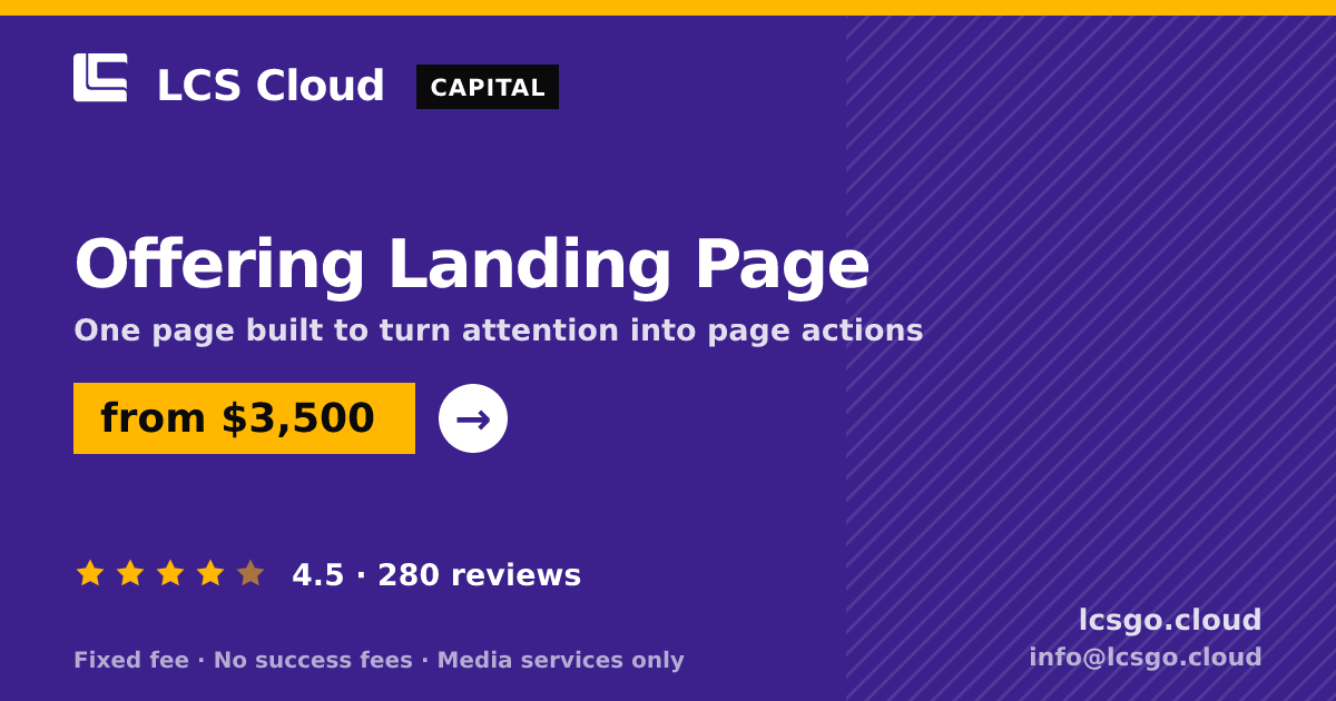 Offering Landing Page — from $3,500, rated 4.5/5 across 280 reviews. LCS Cloud.