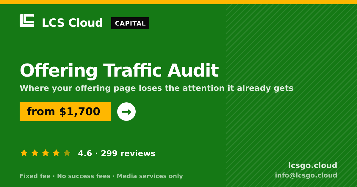 Offering Traffic Audit — from $1,700, rated 4.6/5 across 299 reviews. LCS Cloud.