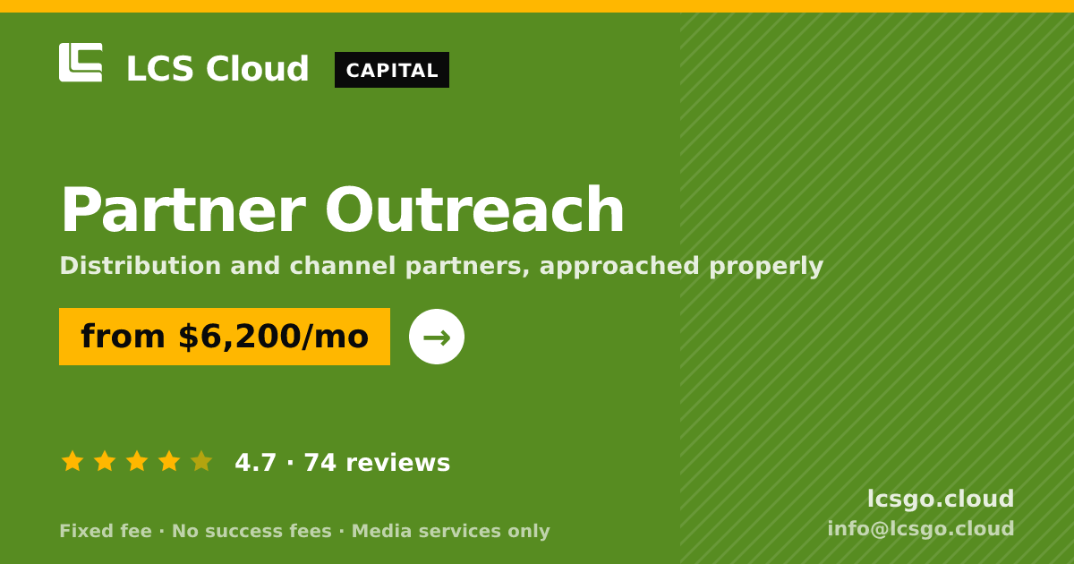 Partner Outreach — from $6,200/mo, rated 4.7/5 across 74 reviews. LCS Cloud.